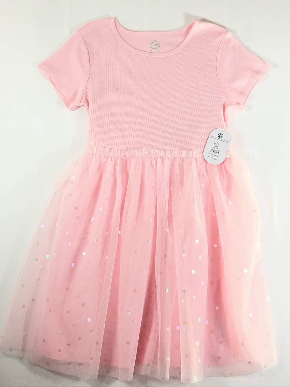 Wonder nation Pink Short-Sleeve Tulle Sequin Dress. Brand New, size L (10/12).